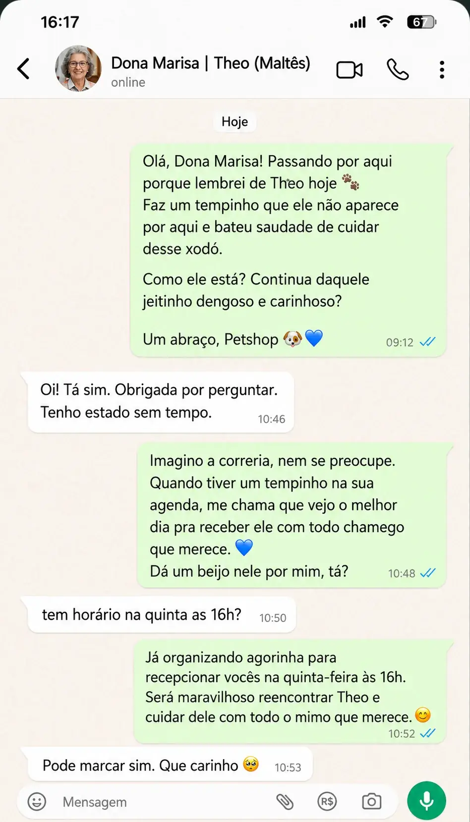 Tutora que sumiu há 3 meses voltou para agendar depois desta mensagem.
